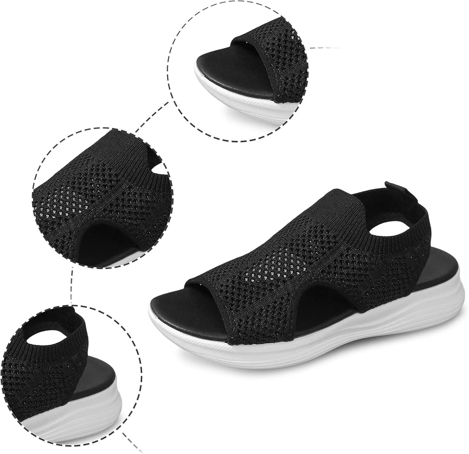 Women's Summer Sandals Casual Toe Flat Slip On Comfortable Beach Walking Shoes with Mesh Fabric for Vacation
