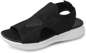 Women's Summer Sandals Casual Toe Flat Slip On Comfortable Beach Walking Shoes with Mesh Fabric for Vacation