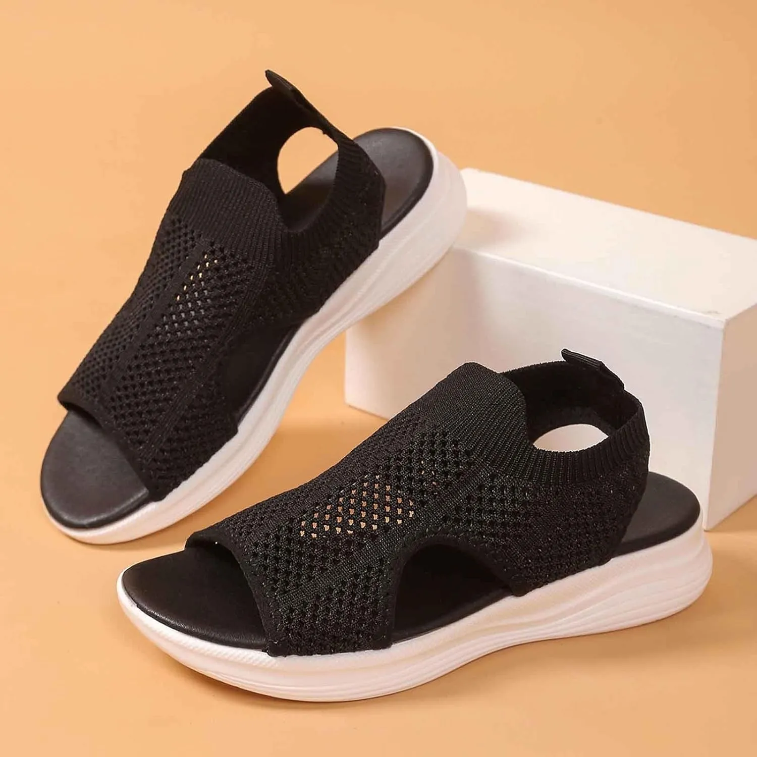Women's Summer Sandals Casual Toe Flat Slip On Comfortable Beach Walking Shoes with Mesh Fabric for Vacation