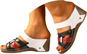 Women's Summer Wedge Sandals Open Toe Slip On Platform Casual Beach Walking Shoes Comfortable Breathable Arch Support Fashion Slippers for Travel Yoga Outing