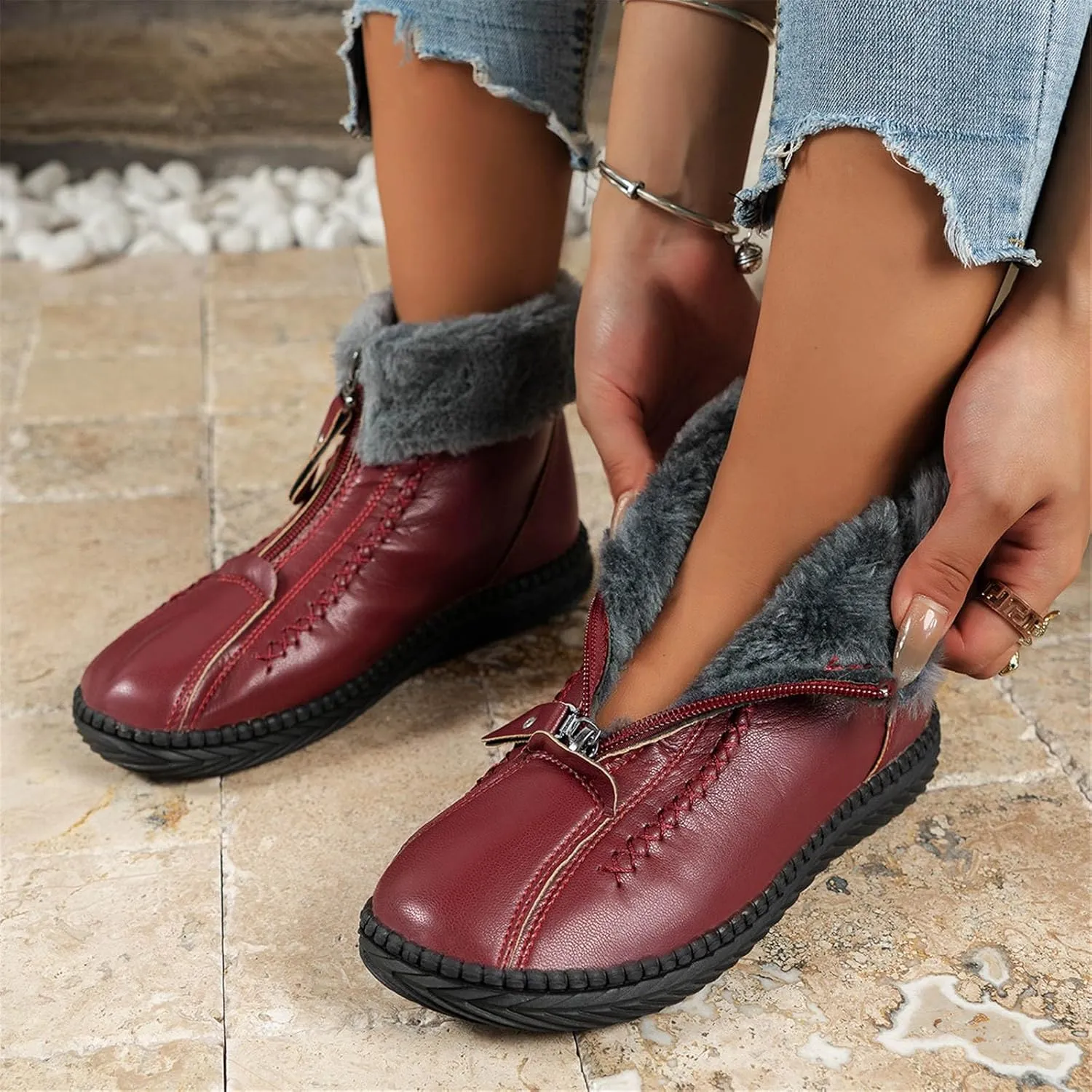Womens Tall Winter Boots Waterproof Insulated Women's Waterproof Boots Wide Width Womens Wide Width Snow Boots Women's Fall Winter Comfort Thigh High Boots Black Botas Para Frio De Mujer Elegantes