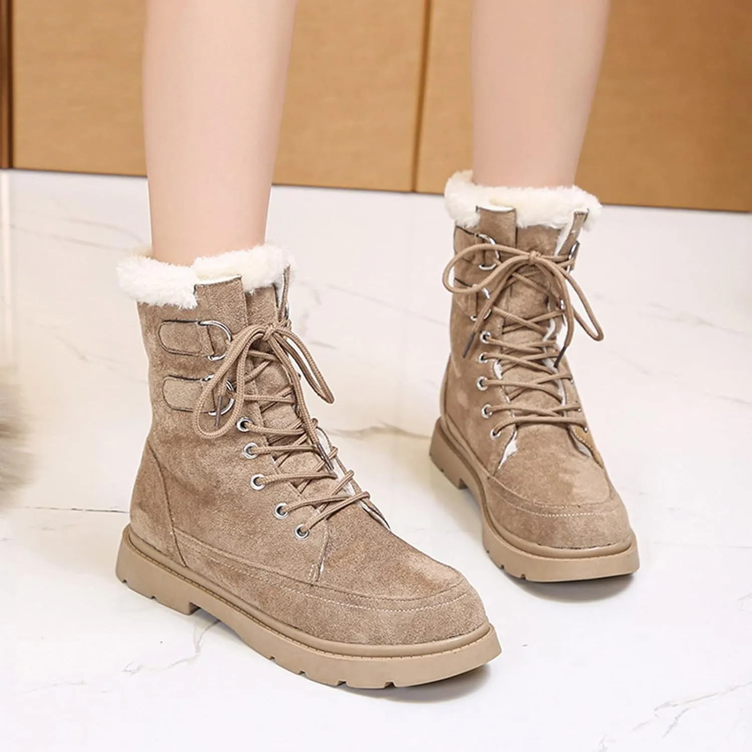 Womens Winter Snow Boots Fur Lined Warm Ankle Boots Wide Width Snow Booties Women Womens Snow Boot Womens Winter Hunting Boots Waterproof Insulated Tall Winter Boots for Women 2023