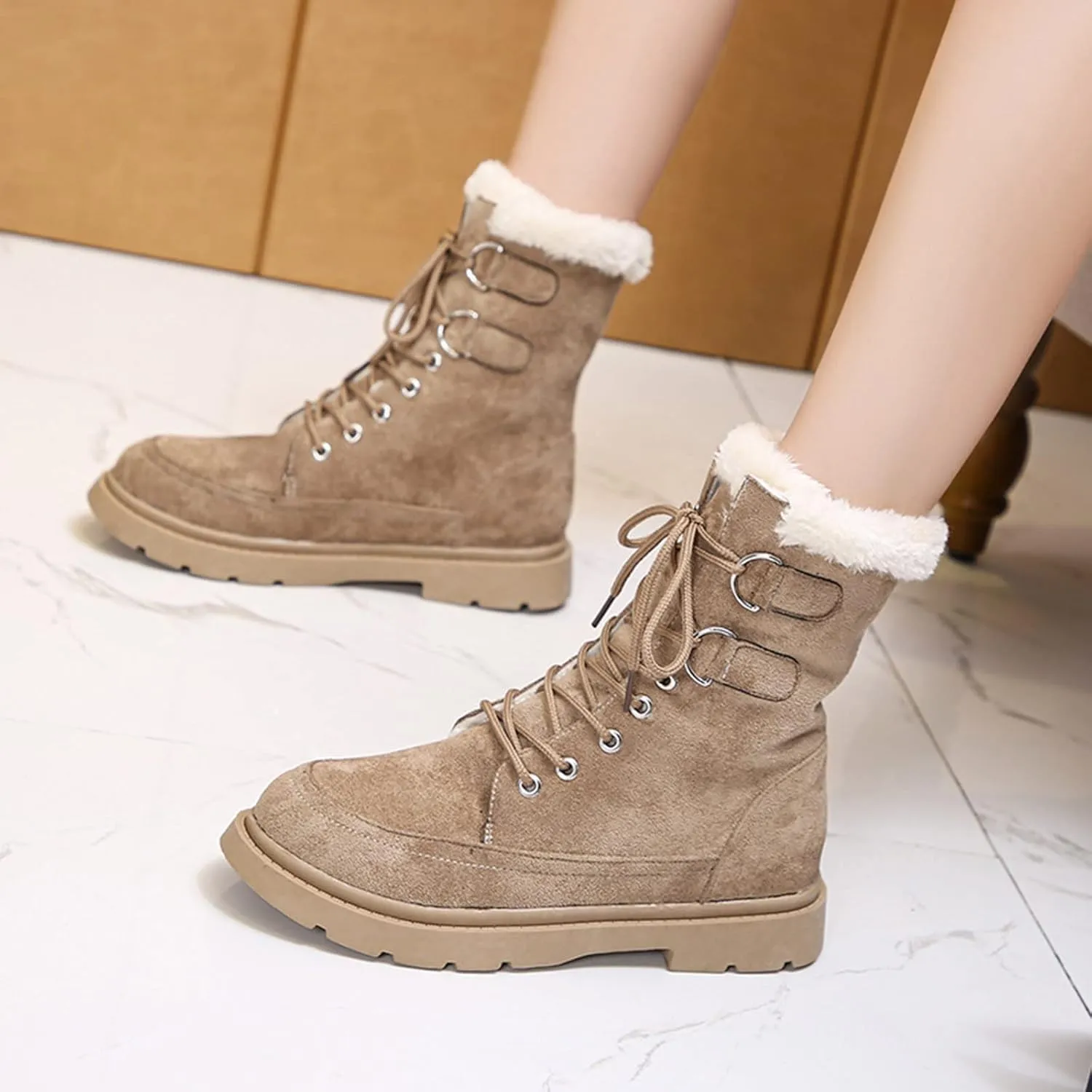 Womens Winter Snow Boots Fur Lined Warm Ankle Boots Wide Width Snow Booties Women Womens Snow Boot Womens Winter Hunting Boots Waterproof Insulated Tall Winter Boots for Women 2023