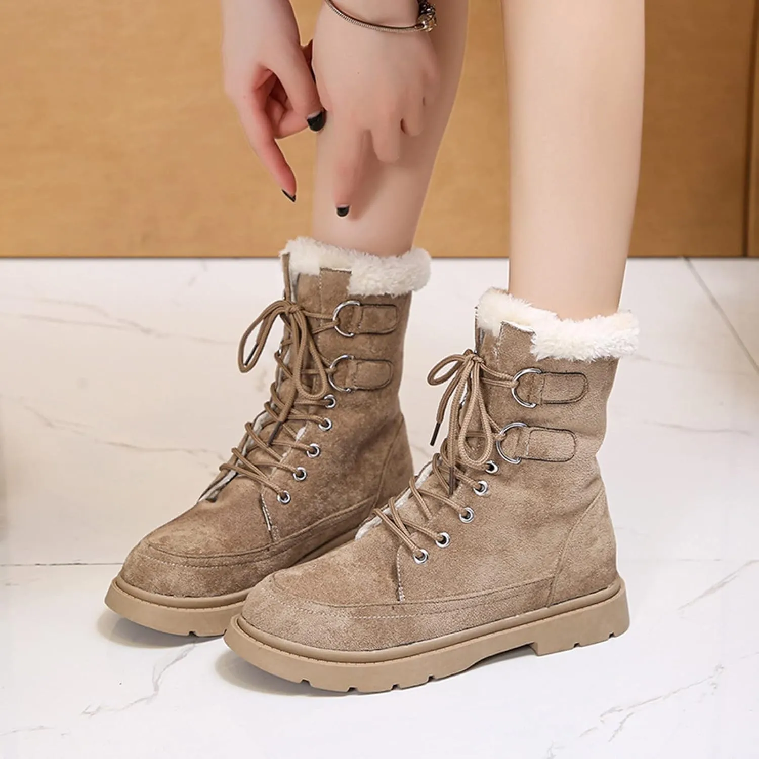 Womens Winter Snow Boots Fur Lined Warm Ankle Boots Wide Width Snow Booties Women Womens Snow Boot Womens Winter Hunting Boots Waterproof Insulated Tall Winter Boots for Women 2023