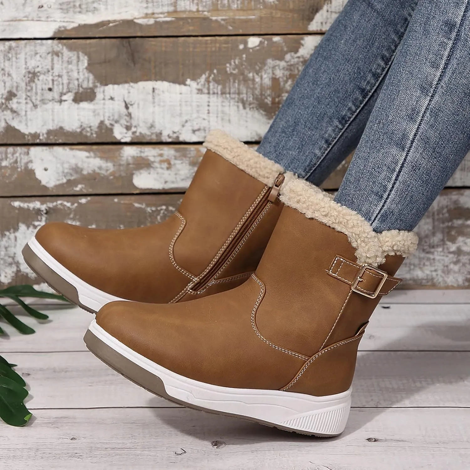 Womens Winter Snow BootsWalking Warm Faux Fur Lined Mid-Calf Hiking Booties Waterproof